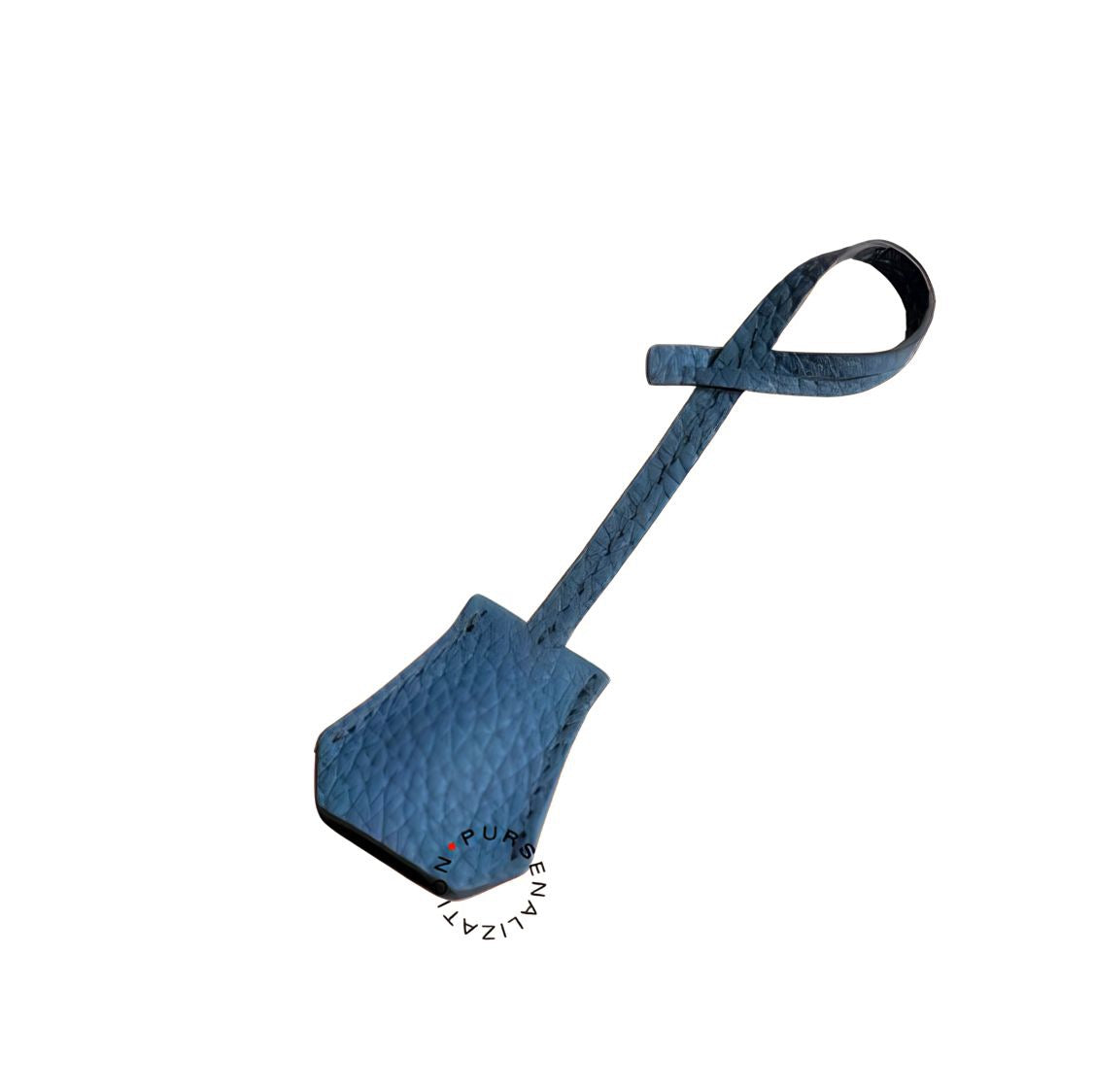 An image of a clochette leather charm for handbags accessories in the variety Mercure, a shade of light pastel blue.